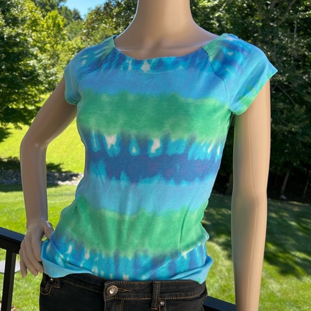 Lauren, Ralph Lauren tie dye blue/green watercolors boatneck green label T-shirt